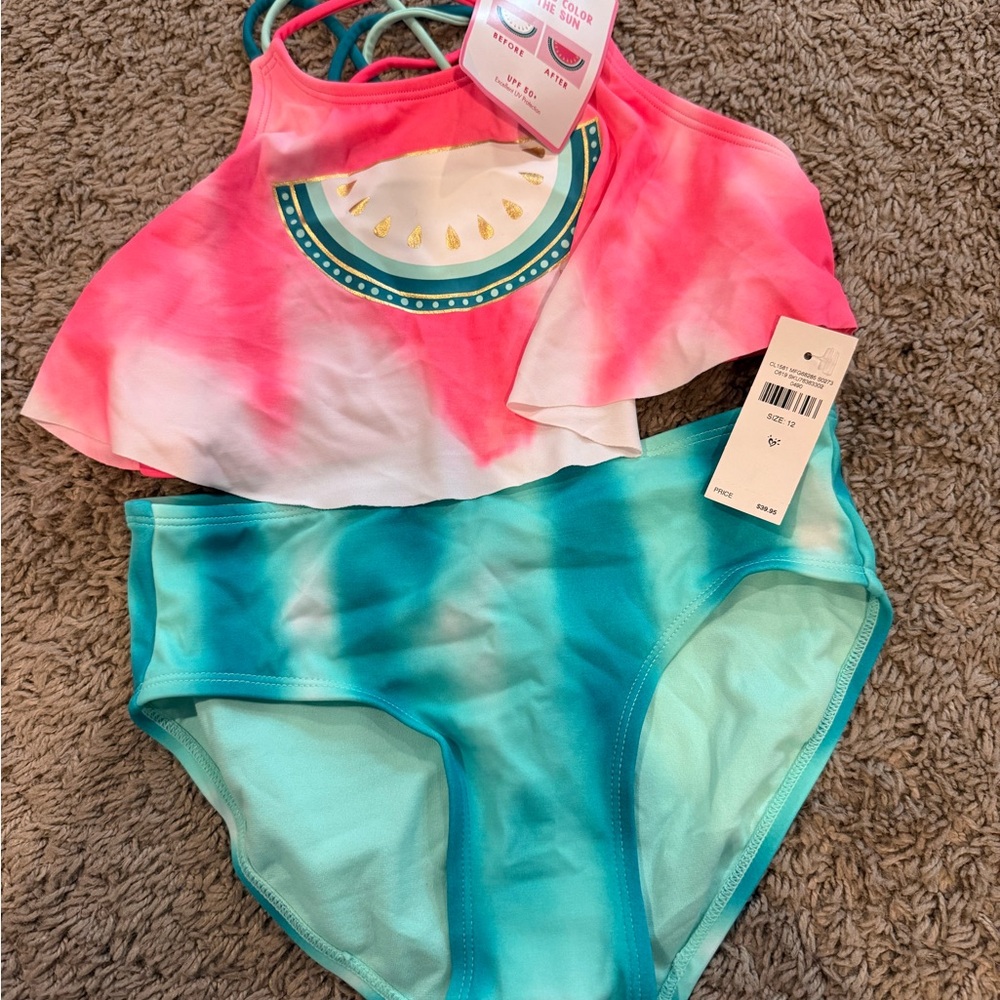 Justice Pink and Teal Kids Swim Bikini